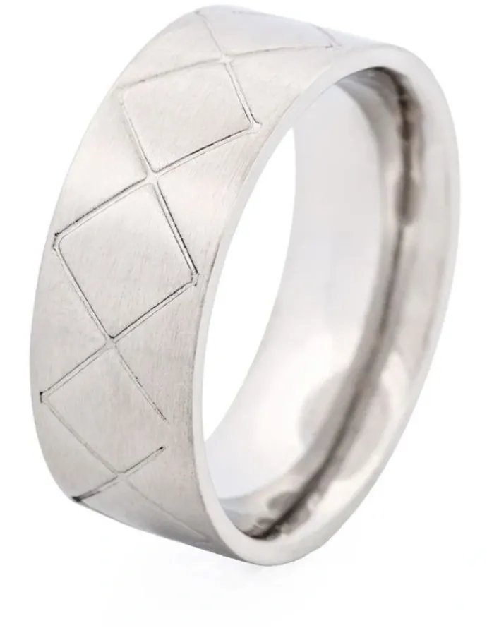 Cudworth Brushed Stainless Steel Drum Pattern Ring in Silver