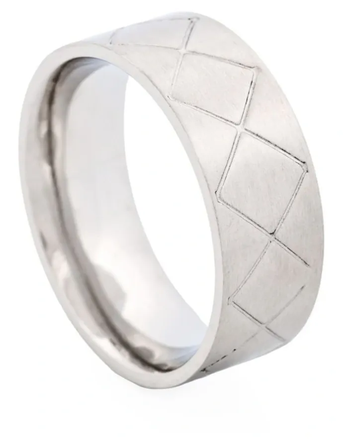 Cudworth Brushed Stainless Steel Drum Pattern Ring in Silver