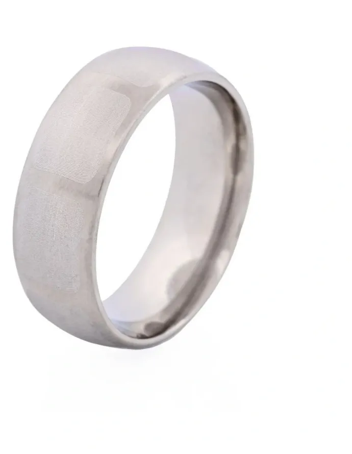 Cudworth Brushed Stainless Steel Ring with Frosted Square Wrap Around Pattern in Silver