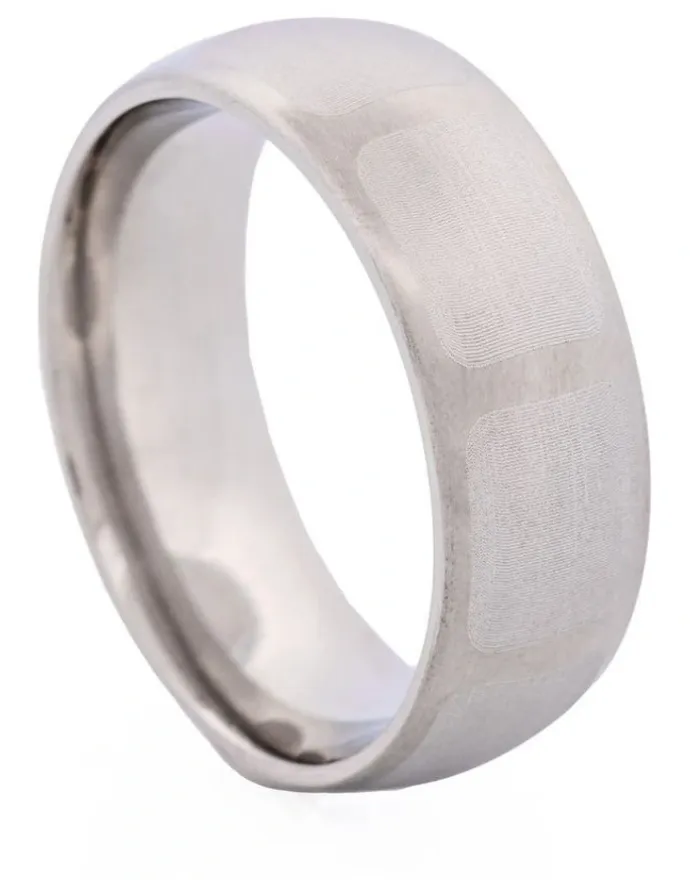 Cudworth Brushed Stainless Steel Ring with Frosted Square Wrap Around Pattern in Silver