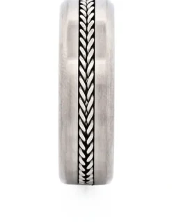 Cudworth Brushed Stainless Steel With Mesh Centre Band Ring in Silver