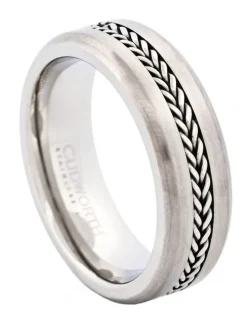 Cudworth Brushed Stainless Steel With Mesh Centre Band Ring in Silver