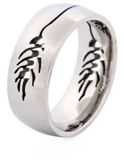 Cudworth Brushed Stainless Steel Ring with Lasered Patten in Silver