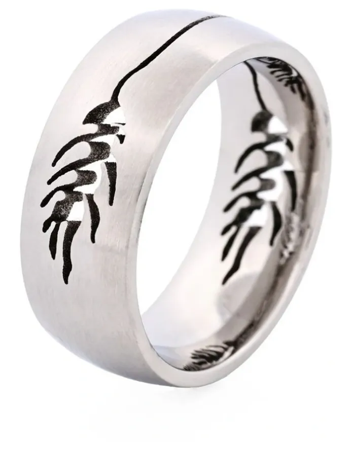 Cudworth Brushed Stainless Steel Ring with Lasered Patten in Silver
