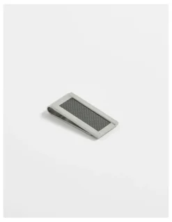 Cudworth Brushed Stainless Steel With Carbon Fibre Inlay Money Clip in Silver