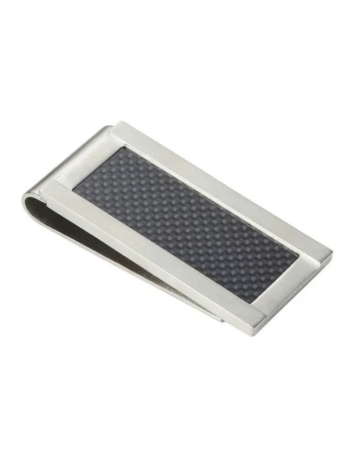 Cudworth Brushed Stainless Steel With Carbon Fibre Inlay Money Clip in Silver