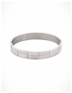 Cudworth Brushed Stainless Steel Brick Pattern Bangle in Silver