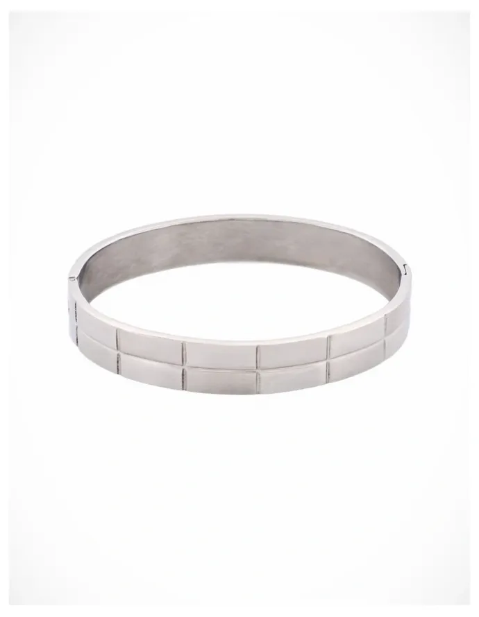 Cudworth Brushed Stainless Steel Brick Pattern Bangle in Silver