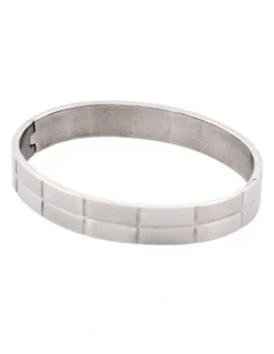 Cudworth Brushed Stainless Steel Brick Pattern Bangle in Silver