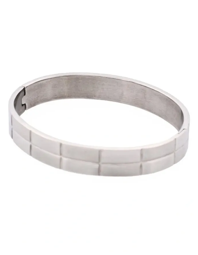 Cudworth Brushed Stainless Steel Brick Pattern Bangle in Silver