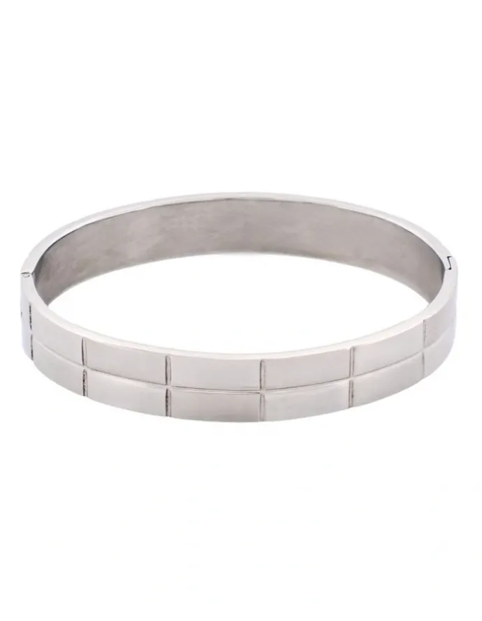 Cudworth Brushed Stainless Steel Brick Pattern Bangle in Silver