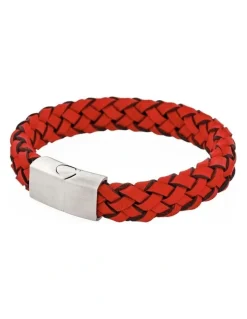 Cudworth Crimson Helix Twisted Leather Bracelet in Red