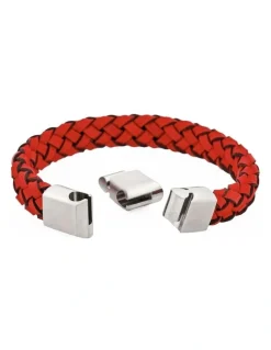 Cudworth Crimson Helix Twisted Leather Bracelet in Red