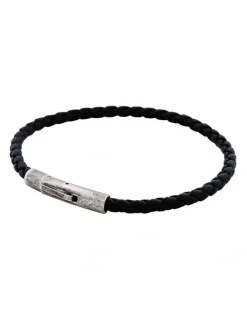 Cudworth Cudworth MAGRO Leather 3mm with stainless steel clasp bracelet 21.5MM - NERO