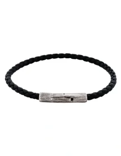 Cudworth Cudworth MAGRO Leather 3mm with stainless steel clasp bracelet 21.5MM - NERO