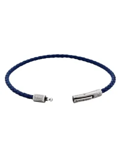 Cudworth Cudworth MAGRO Leather 3mm with stainless steel clasp bracelet 21.5MM - OCEANO PROFONDO