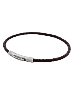 Cudworth Cudworth MAGRO Leather 3mm with stainless steel clasp bracelet 21.5MM - MARRONE SCURO