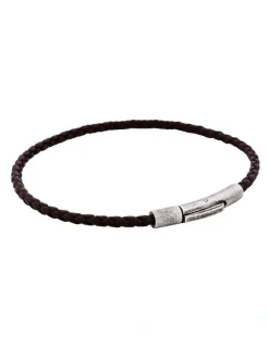 Cudworth Cudworth MAGRO Leather 3mm with stainless steel clasp bracelet 21.5MM - MARRONE SCURO