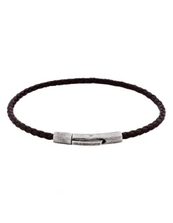 Cudworth Cudworth MAGRO Leather 3mm with stainless steel clasp bracelet 21.5MM - MARRONE SCURO