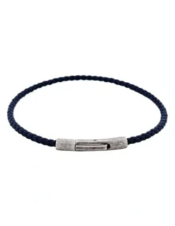 Cudworth Cudworth MAGRO Leather 3mm with stainless steel clasp bracelet 21.5MM - CIELO DI MEZZANOTTE