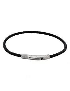 Cudworth Cudworth MAGRO Leather 4mm with stainless steel clasp bracelet 21.5MM - NERO