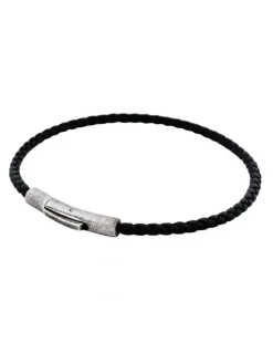 Cudworth Cudworth MAGRO Leather 4mm with stainless steel clasp bracelet 21.5MM - NERO