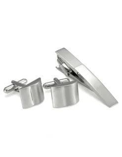 Cudworth Cufflinks & Tie Bar Set in Silver