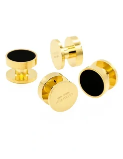 Cudworth Dress Shirt Studs, Gold Plated with Black Insert, 9mm, (pack of4)