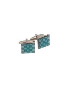 Cudworth Enamel Check Cufflinks in Teal