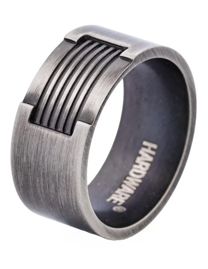 Cudworth Ion Plated Antique Stainless Steel Ring in Gunmetal