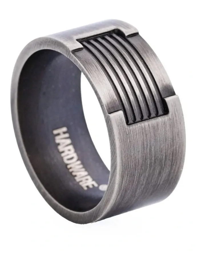 Cudworth Ion Plated Antique Stainless Steel Ring in Gunmetal