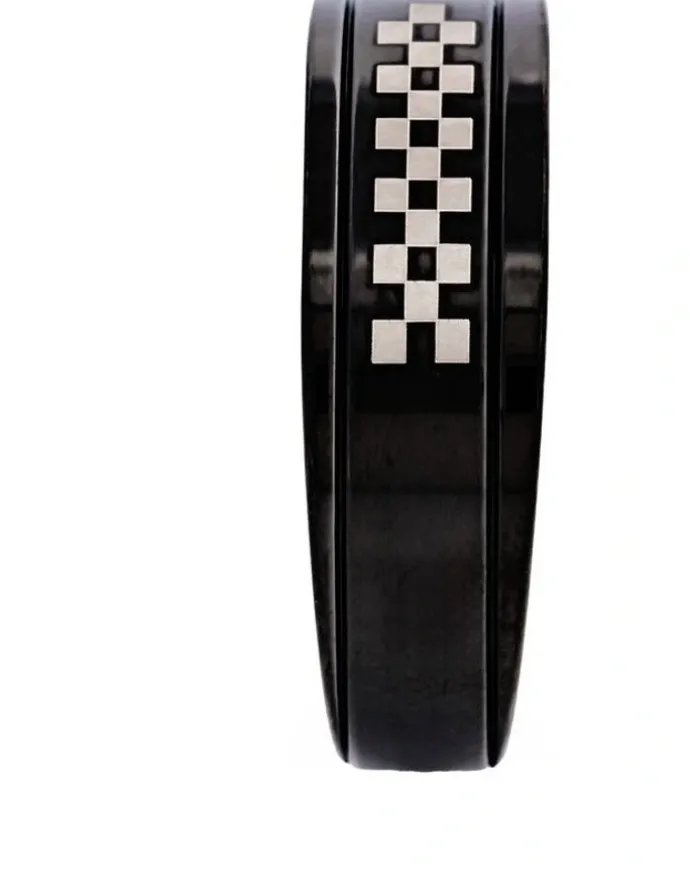 Cudworth Ion Plated Black Stainless Steel Ring with Check Pattern in Black