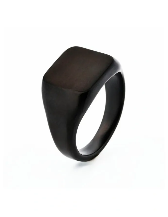 Cudworth Ion Plated Brushed Stainless Steel Signet Ring in Black