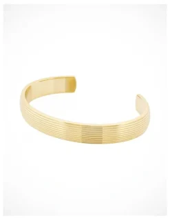 Cudworth Ion Plated 14k Gold Polished Stainless Steel Cuff Bangle with stripes.