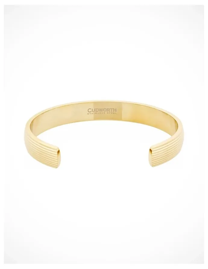 Cudworth Ion Plated 14k Gold Polished Stainless Steel Cuff Bangle with stripes.