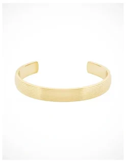 Cudworth Ion Plated 14k Gold Polished Stainless Steel Cuff Bangle with stripes.