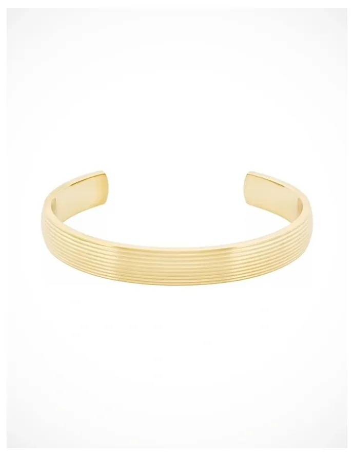 Cudworth Ion Plated 14k Gold Polished Stainless Steel Cuff Bangle with stripes.