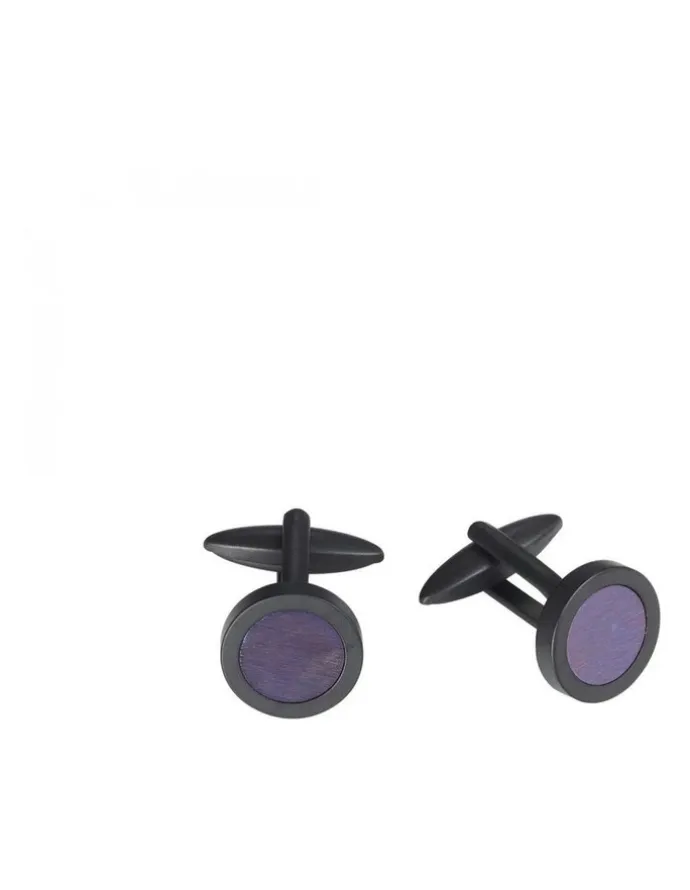Cudworth IP Matt Black Stainless Steel Round Cufflinks in Titanium Heated Centre