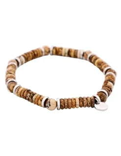 Cudworth Jasper Stone Beaded And Stainless Steel Bracelet in Tan