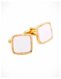 Cudworth Large square pearl-white Cufflinks gold plated