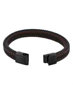 Cudworth Leather Ion Plated Black Steel Bracelet in Black/Brown