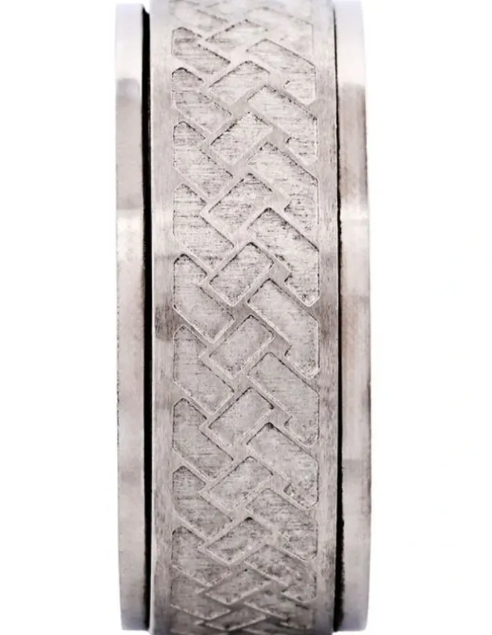 Cudworth Matt & Polished Stainless Steel Spinner Ring with Platted Pattern in Centre