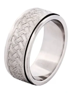 Cudworth Matt & Polished Stainless Steel Spinner Ring with Platted Pattern in Centre