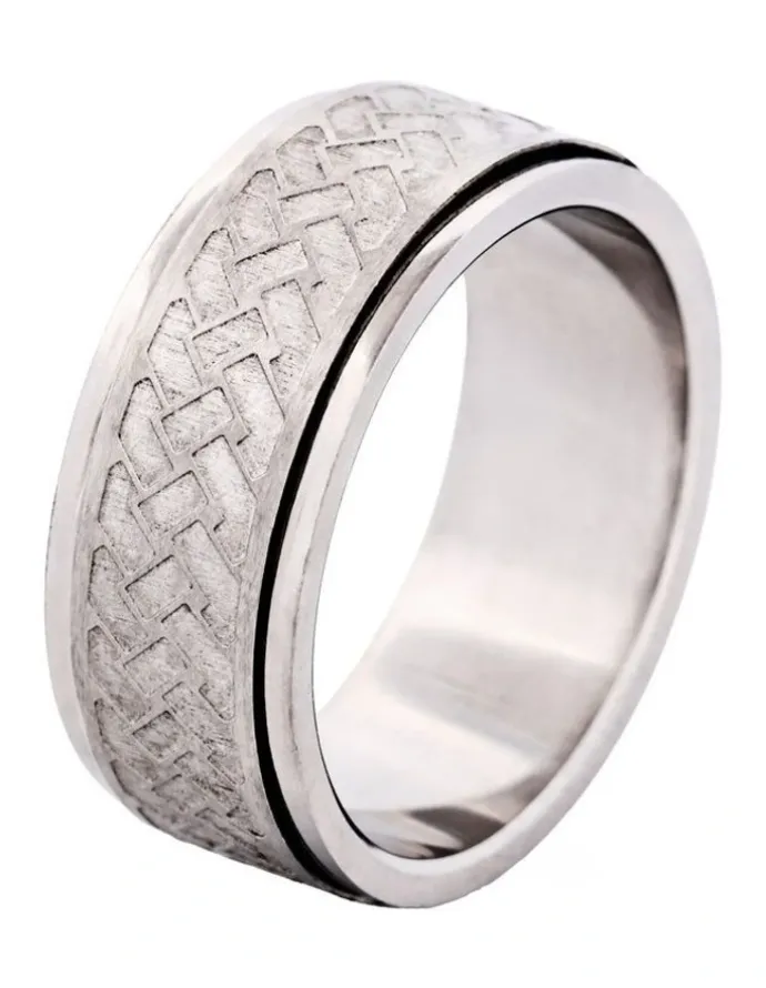 Cudworth Matt & Polished Stainless Steel Spinner Ring with Platted Pattern in Centre