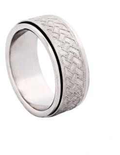 Cudworth Matt & Polished Stainless Steel Spinner Ring with Platted Pattern in Centre