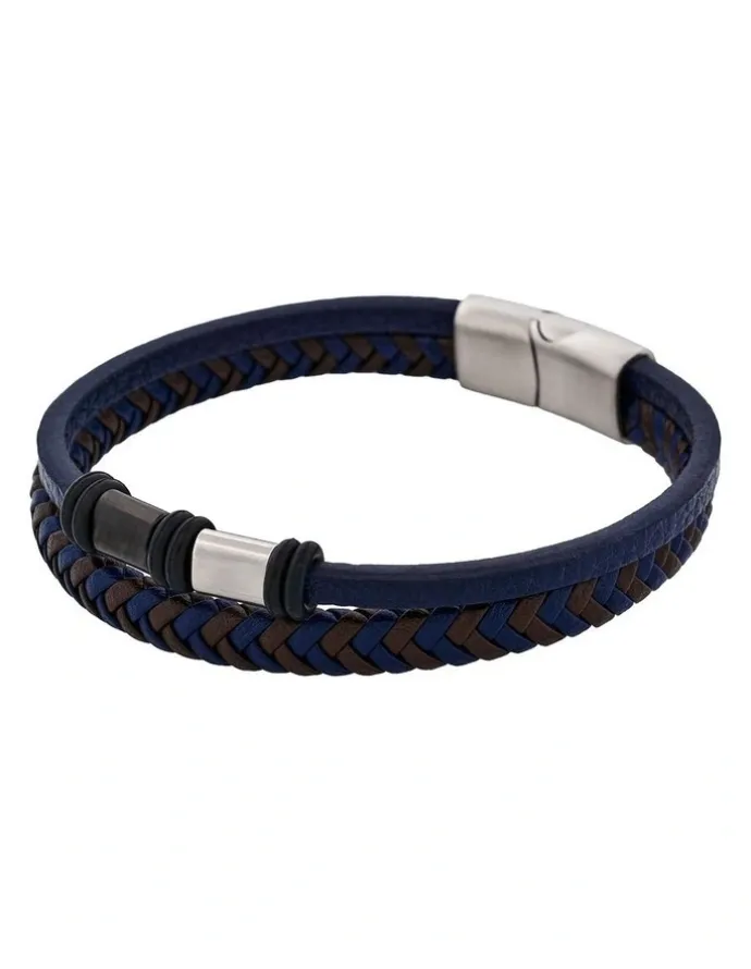 Cudworth Matt Stainless steel with Dark Blue leather bracelet