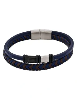 Cudworth Matt Stainless steel with Dark Blue leather bracelet