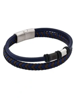 Cudworth Matt Stainless steel with Dark Blue leather bracelet
