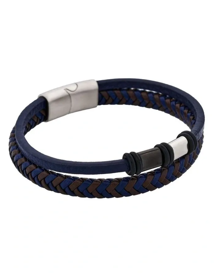 Cudworth Matt Stainless steel with Dark Blue leather bracelet