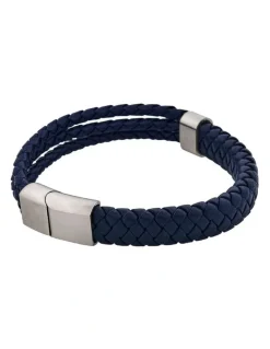 Cudworth Matt Stainless steel leather Dark Blue rope bracelet